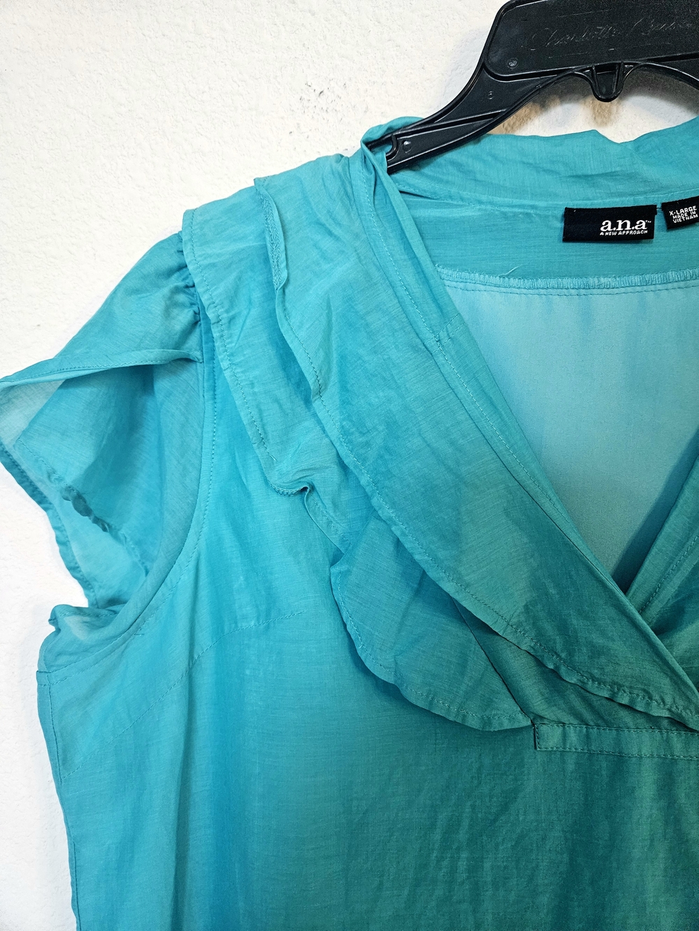 A.N.A Turquoise Ruffle V-Neck Women's Top - Picture 4 of 16